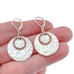 Vintage Mexico Sterling Silver 925 Copper Accent Disc Earrings